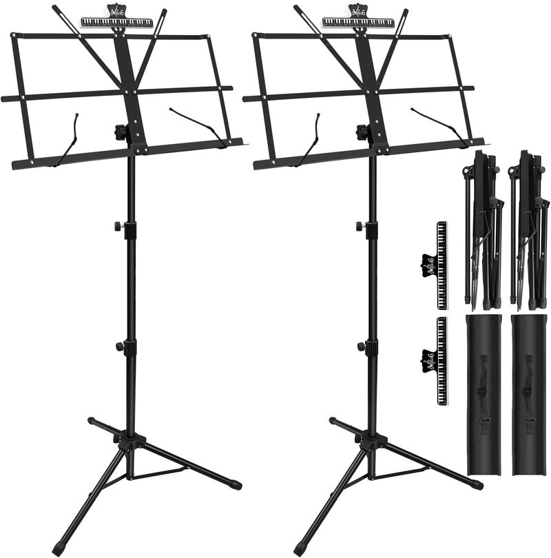 DkOvn 2 Pack Music Stand, 2 in 1 Dual-Use Folding Sheet Music Stand, Lightweight Portable Adjustable Desktop Book Stand with Music Sheet Clip Holder & Carrying Bag - Image 1
